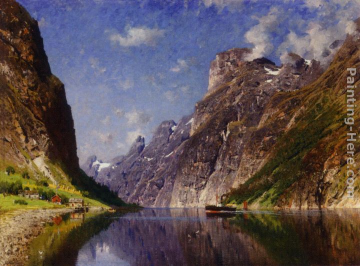 View of a Fjord painting - Adelsteen Normann View of a Fjord art painting